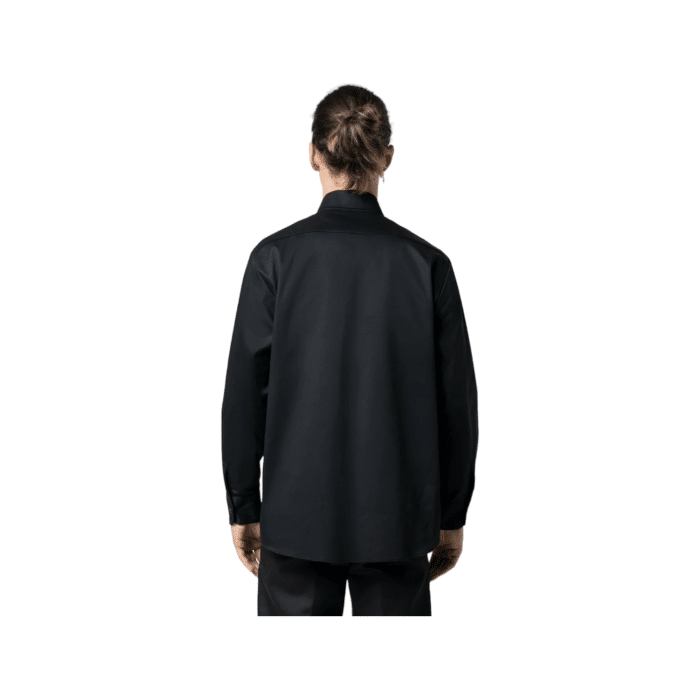 95 1C 1 | The Dickies Shirt 847 Long Sleeve in Black is a durable, comfortable work shirt made from a blend of polyester and cotton, featuring moisture-wicking properties, a relaxed fit, and twin chest pockets for functionality and style.