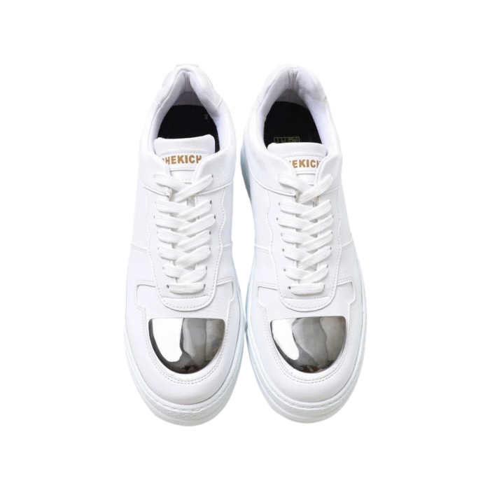 267 29B | The Chekich Sartoria Milano Force Mirror in White color is a premium shoe renowned for its contemporary design and exceptional craftsmanship. Its glossy, mirror-like finish exudes sophistication, making it a standout piece for both formal and casual occasions.