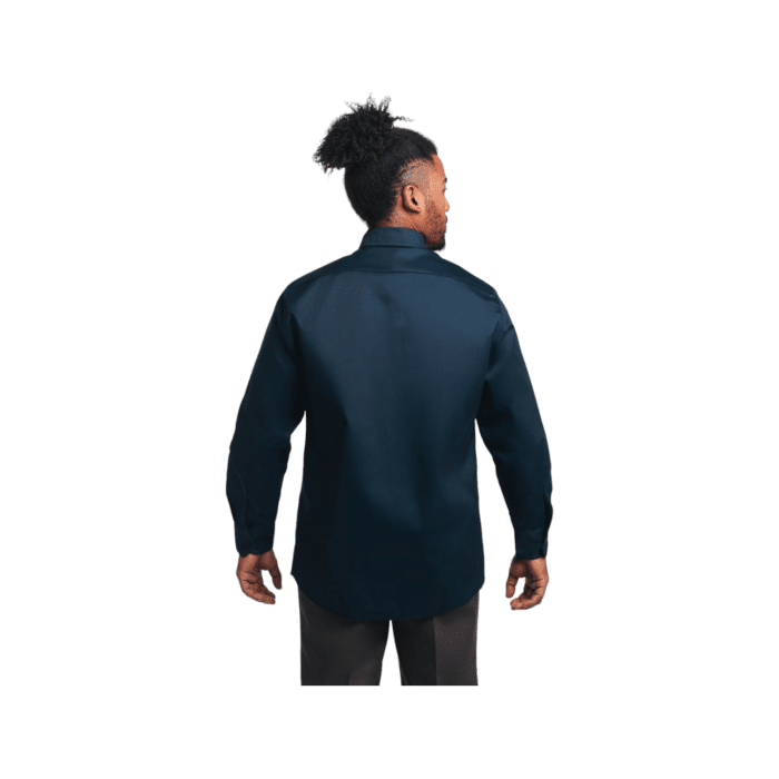 95 2C | The Dickies Shirt 847 Long Sleeve in Navy is a durable, comfortable work shirt made from a blend of polyester and cotton, featuring moisture-wicking properties, a relaxed fit, and twin chest pockets for functionality and style.