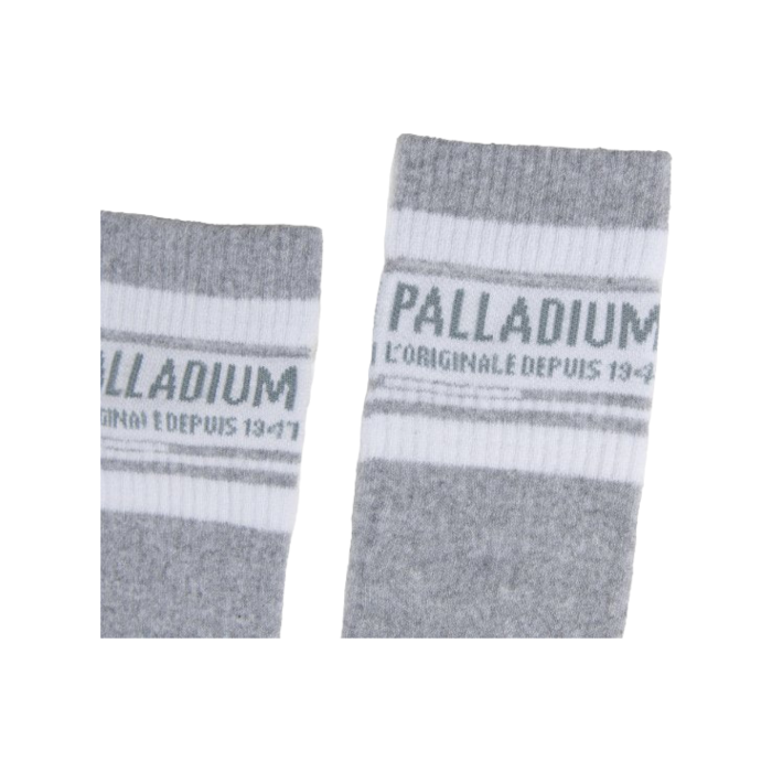 1031 1A | The Palladium Stripe Socks in Silver Grey with white stripes combine classic style with modern comfort, perfect for any occasion. Made from a premium blend of materials, these socks ensure durability and a snug fit, providing both aesthetic appeal and practical benefits.