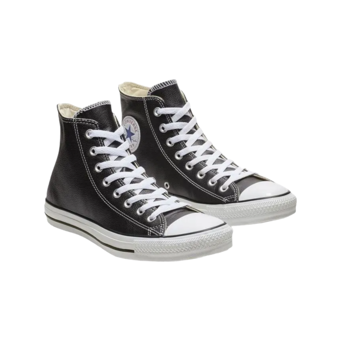 129 1A | The Converse Chuck Taylor Hi Leather in Black brings a sophisticated twist to the iconic sneaker, offering a timeless look with a premium feel. Crafted from high-quality leather, these high-tops deliver both durability and classic style, making them a versatile addition to any wardrobe.