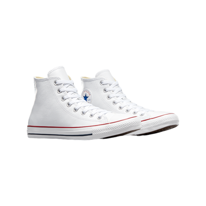 129 3C | The Converse Chuck Taylor Hi Leather in White brings a sophisticated twist to the iconic sneaker, offering a timeless look with a premium feel. Crafted from high-quality leather, these high-tops deliver both durability and classic style, making them a versatile addition to any wardrobe.