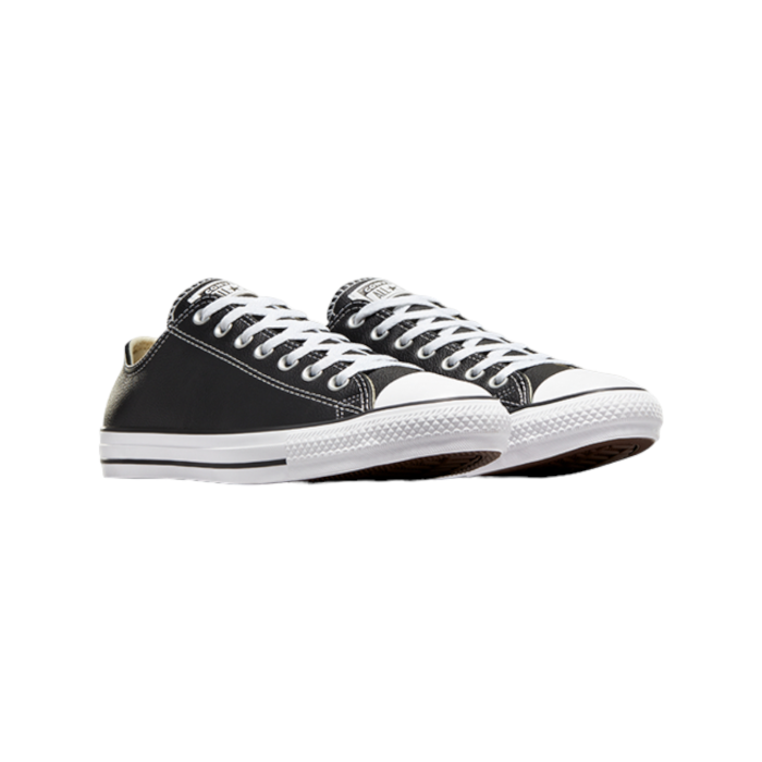 262 1A | The Converse Chuck Taylor Low Leather in Black brings a sophisticated twist to the iconic sneaker, offering a timeless look with a premium feel. Crafted from high-quality leather, these low-tops deliver both durability and classic style, making them a versatile addition to any wardrobe.