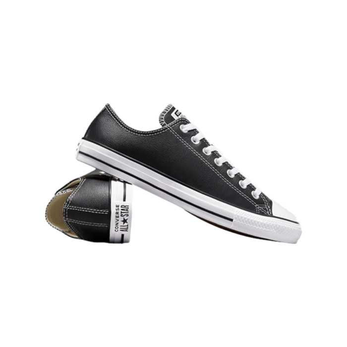 262 1C | The Converse Chuck Taylor Low Leather in Black brings a sophisticated twist to the iconic sneaker, offering a timeless look with a premium feel. Crafted from high-quality leather, these low-tops deliver both durability and classic style, making them a versatile addition to any wardrobe.