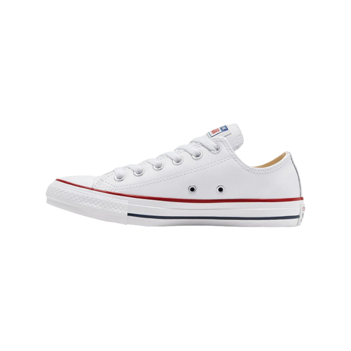 262 3A | The Converse Chuck Taylor Low Leather in White brings a sophisticated twist to the iconic sneaker, offering a timeless look with a premium feel. Crafted from high-quality leather, these low-tops deliver both durability and classic style, making them a versatile addition to any wardrobe.