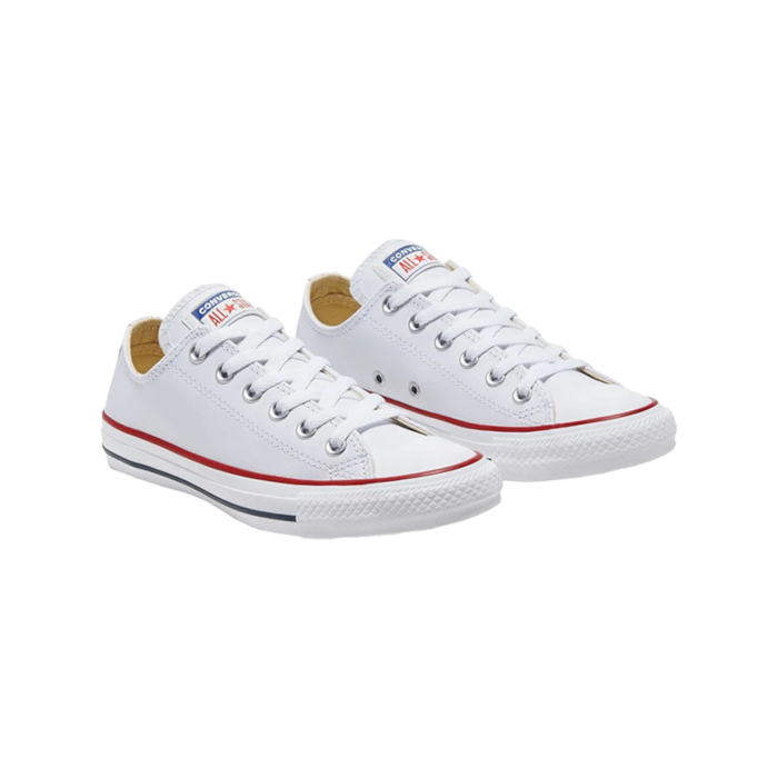 262 3B | The Converse Chuck Taylor Low Leather in White brings a sophisticated twist to the iconic sneaker, offering a timeless look with a premium feel. Crafted from high-quality leather, these low-tops deliver both durability and classic style, making them a versatile addition to any wardrobe.