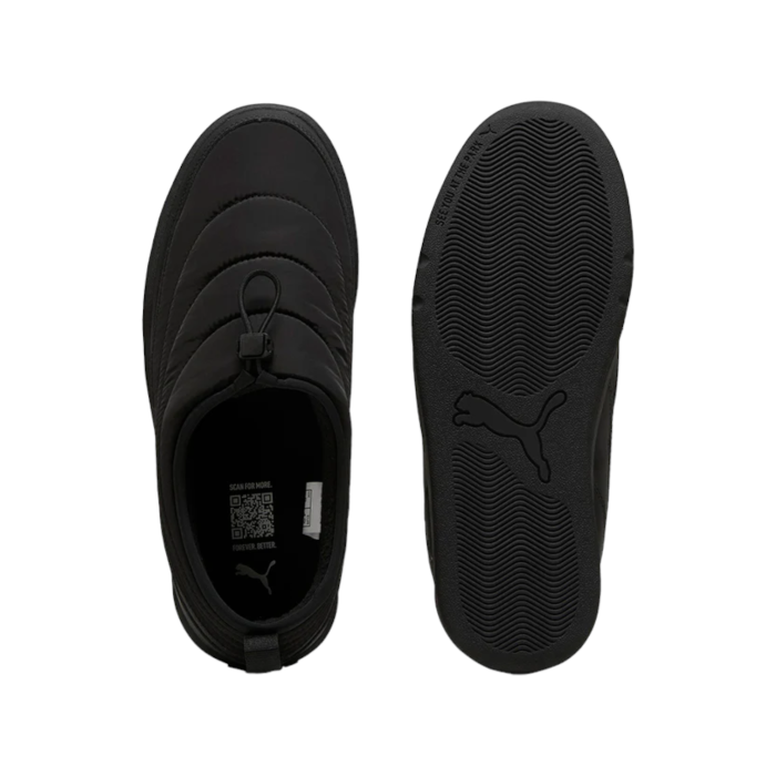 5 179C | The Puma Park Lifestyle Slip On in Black combines sleek style with ultimate convenience, featuring a durable canvas upper and comfortable cushioned insole. Perfect for any casual occasion, these versatile slip-ons offer effortless elegance and a secure fit with their elastic gore panels.