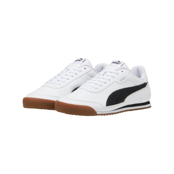 5 180B | The Puma Turino II sneakers in White, Black, and Gray offer a perfect blend of modern design and classic comfort. With a durable synthetic leather upper and cushioned insole, these versatile shoes provide exceptional support and style for any occasion.