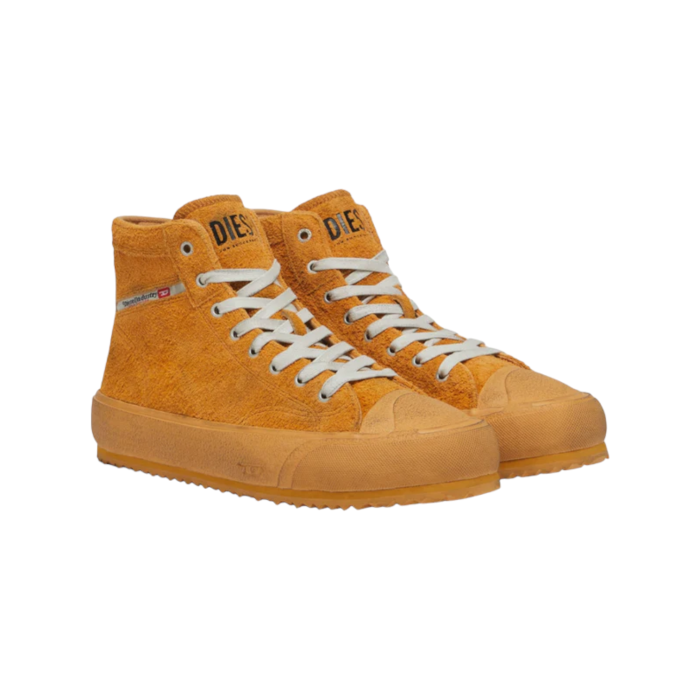 861 16A | The Diesel S-Principia Mid X in Honey Yellow offers a bold and contemporary design, perfect for making a statement. With its vibrant hue and mid-top silhouette, this sneaker combines comfort and style, ensuring you stand out in any crowd.