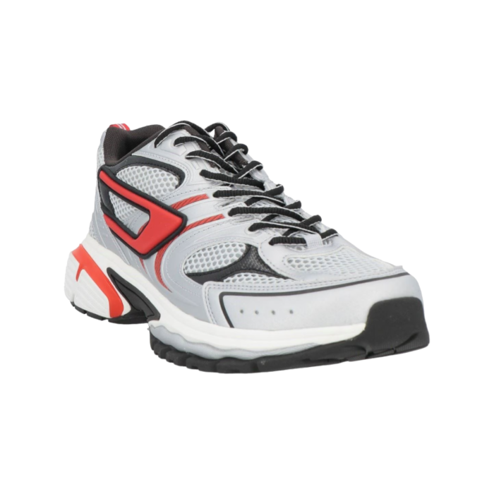 861 28A | The Diesel S-Serendipity Pro-X1 in Black, Silver, Grey, and Red effortlessly blends futuristic design with classic comfort. Featuring a bold color combination and innovative materials, these sneakers are perfect for making a statement while enjoying unmatched support and durability.