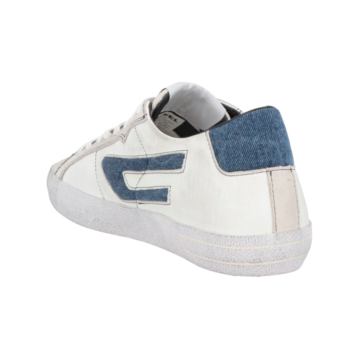 861 29B | The Diesel S-Leroji Low in White and Indigo offers a sleek, contemporary style with a touch of vintage flair. Combining premium materials and a refined color palette, these low-top sneakers provide both elegance and all-day comfort.