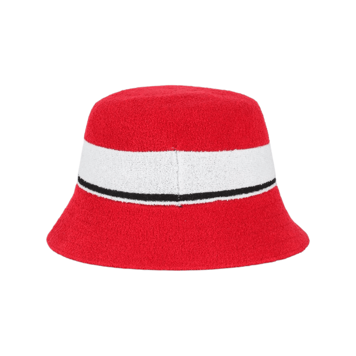 93 2A | The Kangol Bermuda Stripe Bucket in Scarlet Colour seamlessly blends vintage style with modern flair, making it a standout accessory for any outfit. Its textured Bermuda fabric and bold stripe pattern add a touch of sophistication, while the comfortable, breathable design ensures it’s perfect for any season.