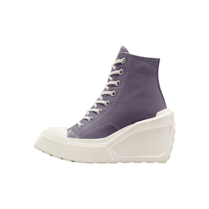 133 161A | Elevate your style with the Converse Chuck 70 De Luxe Wedge Hi in a stunning Lavender Ash color, featuring a high wedge sole that adds a bold twist to the classic Chuck 70 silhouette. Crafted for those who love a mix of comfort and chic, this unique design offers both height and timeless appeal, making it a must-have for any wardrobe.