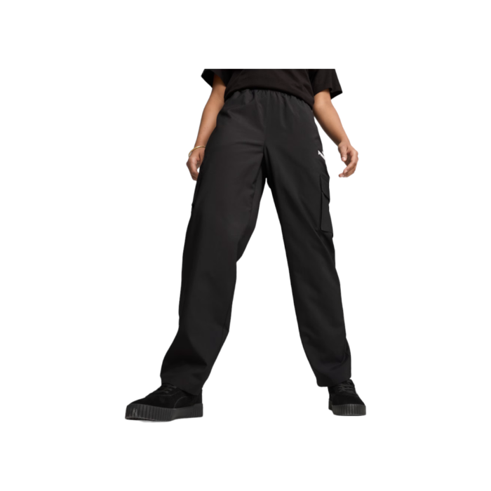 219 6B | The Puma Power Woven Cargo Pants in black combine functional design with sleek style, offering multiple utility pockets and a relaxed fit for ultimate versatility. Crafted from durable woven fabric, these pants ensure all-day comfort while adding a contemporary edge to your casual wardrobe.