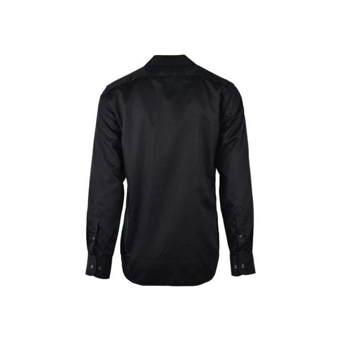 299 44A | The Polo Custom Fit Greig Shirt in Black is a sophisticated wardrobe staple, crafted from 100% cotton sateen that provides a subtle sheen and a smooth, luxurious feel against the skin. Its custom fit design offers a tailored silhouette that enhances your shape while ensuring comfort and style for any occasion.