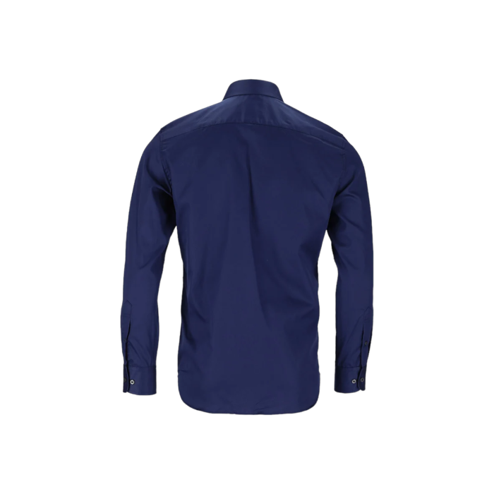 299 45A | The Polo Custom Fit Greig Shirt in Navy is a sophisticated wardrobe staple, crafted from 100% cotton sateen that provides a subtle sheen and a smooth, luxurious feel against the skin. Its custom fit design offers a tailored silhouette that enhances your shape while ensuring comfort and style for any occasion.