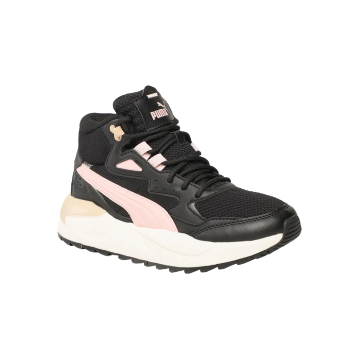 334 63A | T he Puma X-Ray Speed Mid WTR in Black, Rose and Sand features a luxurious upper and a durable rubber sole, combining elegance and practicality. Designed for all-day comfort, these versatile sneakers seamlessly transition from casual outings to more polished occasions.