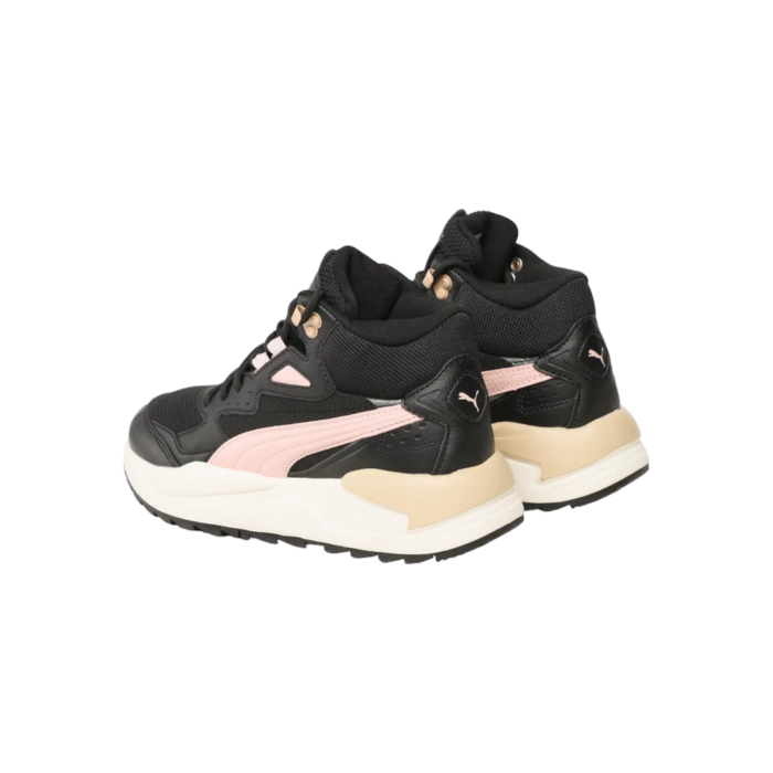 334 63C | T he Puma X-Ray Speed Mid WTR in Black, Rose and Sand features a luxurious upper and a durable rubber sole, combining elegance and practicality. Designed for all-day comfort, these versatile sneakers seamlessly transition from casual outings to more polished occasions.