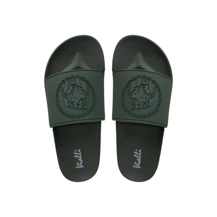 971 5B | The Vialli Slides Frigo in Vialli Slides Frigo Olive Green offer a sleek and minimalist design that effortlessly combines comfort with style, featuring a contoured footbed for optimal support. Crafted from high-quality materials, these slides are perfect for casual wear, providing durability and a sophisticated edge to any relaxed outfit.