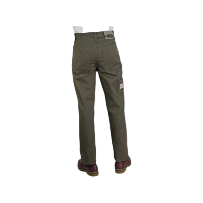 229 1A | The Samson Long Twill Painter in Olive/Brown offers a rugged yet refined look, perfect for both casual and workwear settings. Designed with a sandblasted finish, these jeans feature a distinct painter loop that adds functionality and style, blending practicality with modern aesthetics. The durable fabric and classic fit ensure long-lasting comfort, making them a versatile staple in any wardrobe.