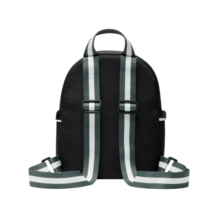 255 24A | The <em>Nike Futura 365 Mini Backpack</em> in Black/Green is a compact yet stylish accessory, perfect for daily essentials. With a 6-liter capacity, it offers just enough space to carry your must-haves, while maintaining a sleek and modern profile. Designed for both comfort and convenience, its durable material and adjustable straps ensure it fits seamlessly into your active lifestyle.