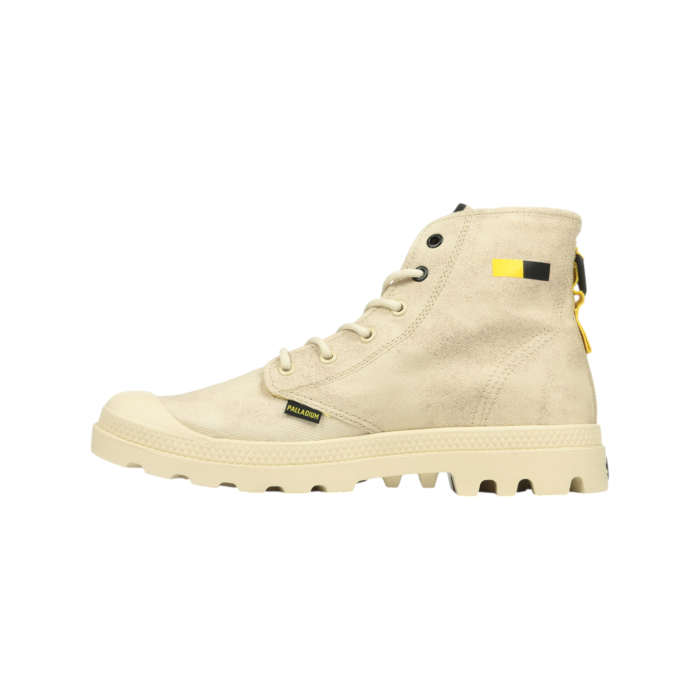 530 181A | The <em>Palladium Pampa Surplus</em> in Sahara Cream Colour combines rugged military-inspired design with modern versatility, making it an essential boot for adventurous spirits. Crafted from durable canvas with a neutral cream hue, these boots offer both style and practicality, perfect for exploring the outdoors or enhancing urban outfits. With its sturdy rubber outsole and cushioned footbed, the <em>Palladium Pampa Surplus</em> ensures long-lasting comfort and reliable traction across any terrain.