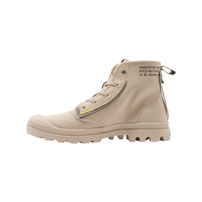 530 184A | The <em>Palladium Pampa Underlayer</em> in Safari Khaki Colour offers a contemporary twist on the classic military boot, blending rugged style with modern comfort. Its muted green hue pairs perfectly with outdoor and urban outfits alike, providing versatility for any wardrobe. Featuring a durable canvas upper, cushioned footbed, and a sturdy rubber outsole, the <em>Pampa Underlayer</em> ensures all-day comfort and reliable traction across varied terrains.