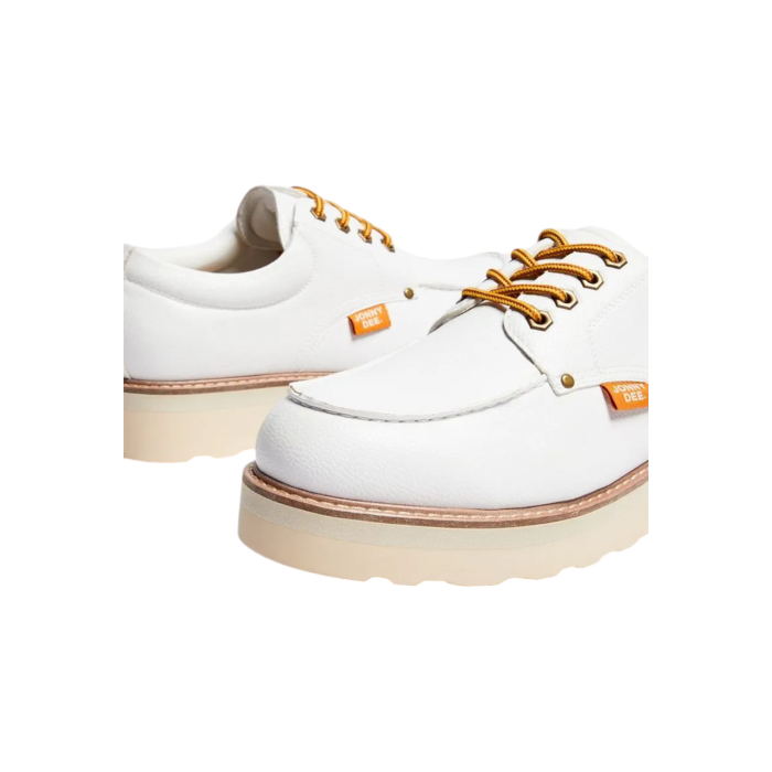 55 93C | The Jonathan D Landon Lace Up Sneaker PU Leather in White color effortlessly combine sophistication and modern style, making them a versatile addition to any wardrobe. Crafted from high-quality PU Leather with a sleek detail, these shoes offer a polished look that's perfect for both formal occasions and smart-casual outfits.