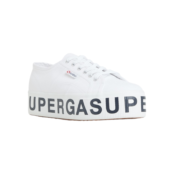 556 27B | Step up your sneaker game with the Superga 2790 Platform Lettering in a crisp white canvas, featuring bold black lettering on the sole for a striking contrast. The elevated platform design not only adds height but also delivers a chic, modern edge that pairs effortlessly with any casual outfit.