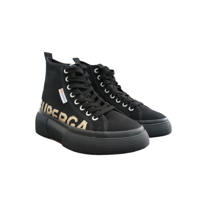 556 28B | Step up your sneaker game with the Superga 2596 Platform Lettering in a sleek black canvas, featuring bold bronze lettering on the 0canvas for a striking contrast. The elevated platform design not only adds height but also delivers a chic, modern edge that pairs effortlessly with any casual outfit.