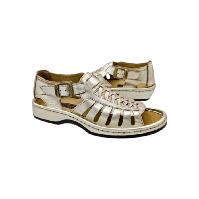 688 18C | The Omega Sandals Kgosi in Cow Foil Gold (Beige Detail) offer a bold, earthy tone that brings a natural warmth to your footwear collection. Designed for both style and comfort, these sandals feature a robust yet lightweight construction, making them perfect for long summer walks or casual outings.