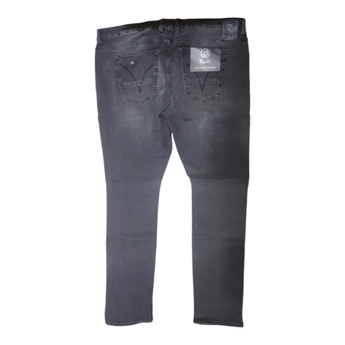 939 1 B rotated | The Vialli Jeans Bruchesta Scheletrico Skinny in Washed Black exudes a bold, urban style with its sleek, fitted silhouette that offers both a contemporary look and exceptional comfort. Crafted from a premium cotton blend, these jeans feature a slight stretch for easy movement, while the distressed detailing and subtle whiskering provide a rugged yet polished aesthetic. Designed with a skinny fit and mid-rise waist, this versatile piece pairs effortlessly with casual or smart-casual outfits, making it a must-have staple for any fashion-forward wardrobe.