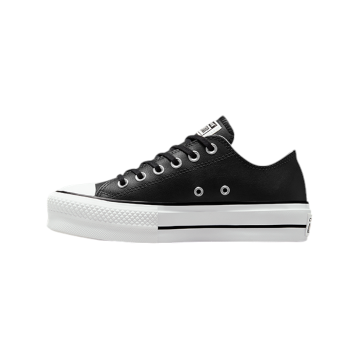 125 23A | Elevate your style with the Converse Chuck Taylor AS Lift Leather Platform Low in Black, featuring a bold platform sole that adds a modern twist to the classic silhouette. The crisp white sole provides a striking contrast to the rich black upper, making these sneakers a must-have for any fashion-forward wardrobe.