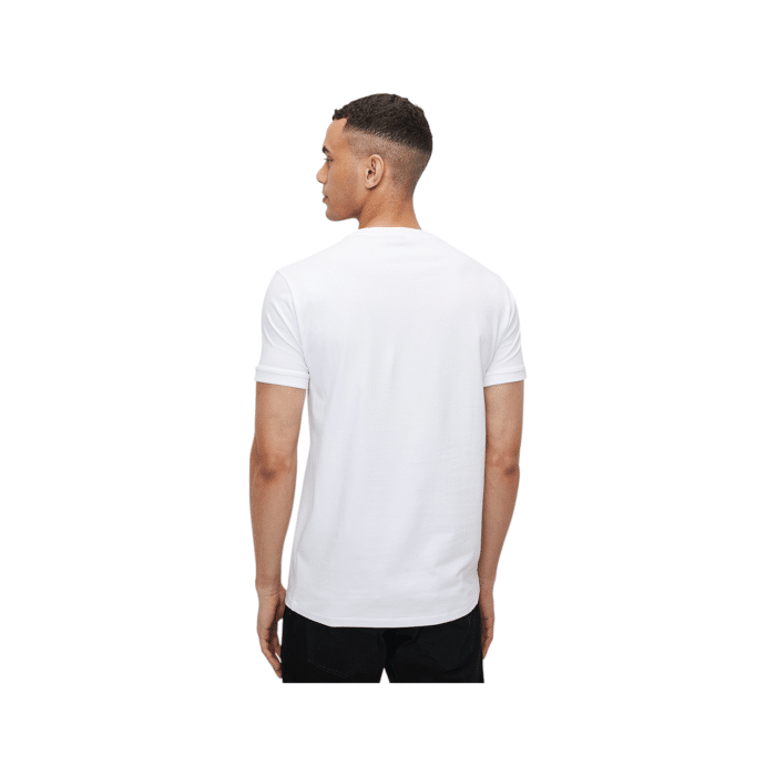 303 98A | The Polo T-Shirt PJC Cuffed  in white is a stylish and versatile addition to any wardrobe, crafted from high-quality, breathable cotton for exceptional comfort throughout the day. With its unique cuffed sleeves and classic crew neckline, this t-shirt effortlessly combines a laid-back vibe with a polished look, making it perfect for both casual outings and more refined occasions. Emphasizing durability and sustainability, this t-shirt not only maintains its shape and softness wash after wash but also supports responsible manufacturing practices, ensuring you look good while making a positive impact.