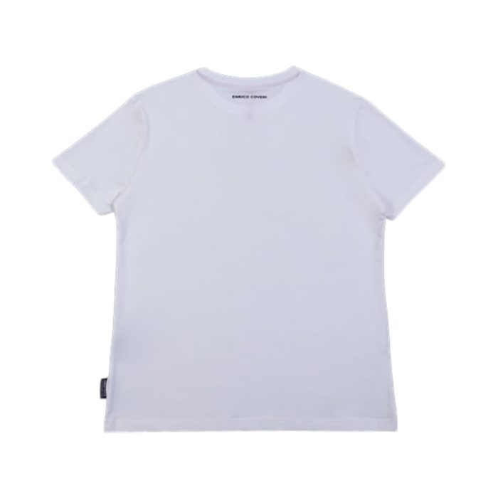 559 163 B | The <strong>Enrico Coveri V-Neck T-Shirt with Mini Block Logo in White</strong> offers a sleek and minimalist design, featuring a subtle block logo that adds a refined touch to the classic v-neck style. Crafted from soft, breathable fabric, this t-shirt ensures comfort throughout the day while maintaining a modern, slim-fit silhouette that flatters various body types. Its crisp white color and understated logo make it a versatile wardrobe staple, perfect for casual wear or layering with more polished outfits.