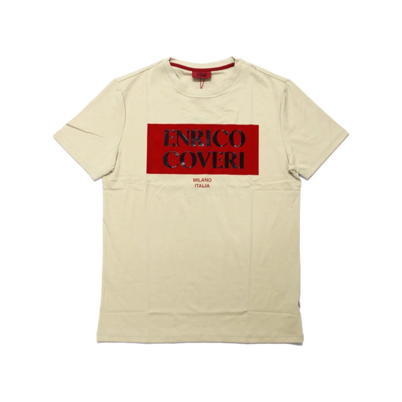 Enrico Coveri Crew 3D Print Logo T-Shirt Khaki/Red