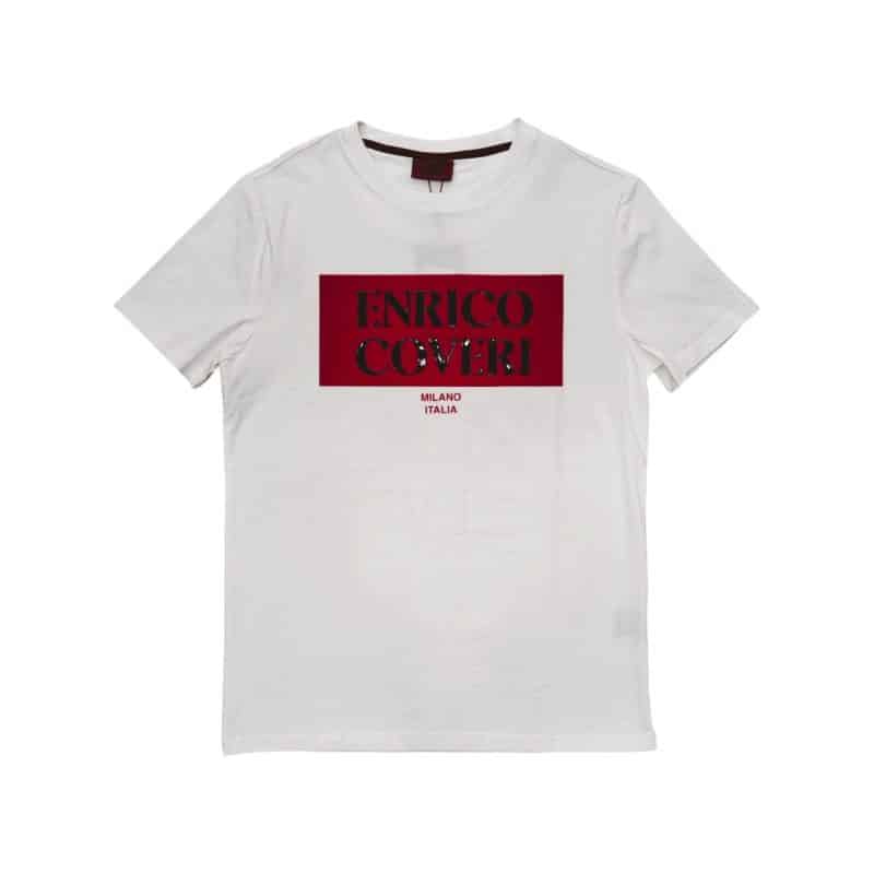 Enrico Coveri Crew 3D Print Logo T-Shirt in White/Red