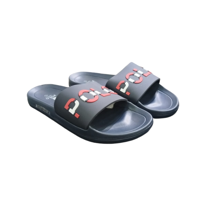 664 2A | The Polo Pool Slide in Navy with Red Detail offers a sleek, minimalist design perfect for laid-back summer days by the pool or casual strolls. Featuring a cushioned footbed for enhanced comfort and a durable rubber outsole for superior traction, these slides are both stylish and practical. With its bold Navy base and contrasting Red detailing, this versatile slide combines effortless sophistication with water-resistant functionality for any warm-weather occasion.