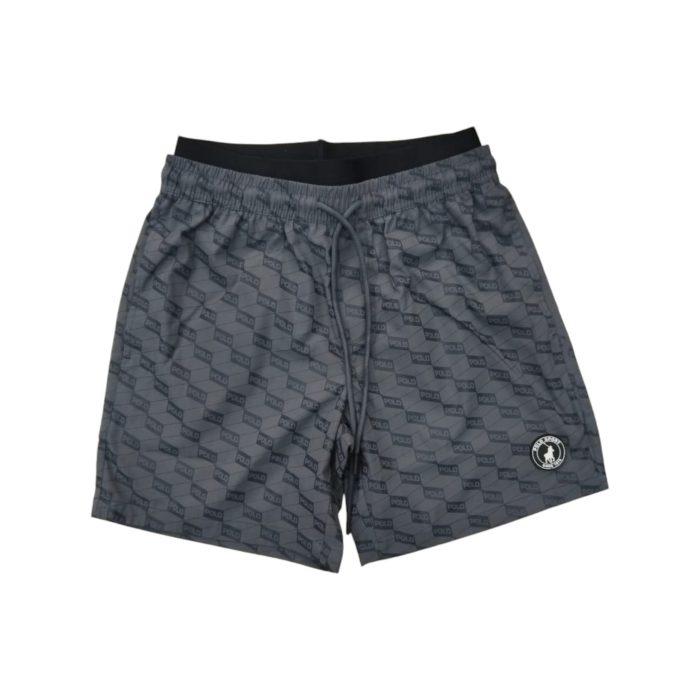 918 10 C | The Polo Sports Monogram Beach Shorts in Grey offer a sleek and understated design with a plain pink exterior, featuring a subtle Polo logo on the left bottom side. However, when wet, these innovative shorts reveal a hidden darker grey monogram pattern across the fabric, transforming their look into something dynamic and eye-catching. Perfect for beach days, these stylish and functional shorts blend simplicity with a surprising twist, making them an ideal choice for those who love a mix of classic and modern fashion elements.