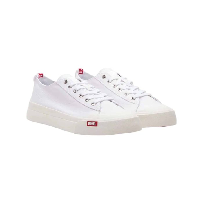 Diesel S Athos Low Star White1 | The Diesel S-Athos Low Star in White/White seamlessly blends contemporary style with exceptional comfort, featuring a premium leather and textile upper that provides durability and breathability for everyday wear. Designed with a cushioned insole and padded collar, this low-top sneaker ensures optimal support and comfort, making it ideal for both casual outings and active lifestyles. With its striking white and black colorway, the S-Athos Low 100 effortlessly complements a variety of outfits, allowing you to transition from day to night with ease and confidence.