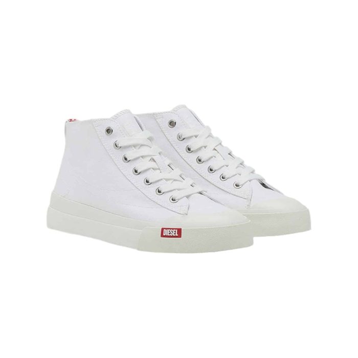 Diesel S Athos Mid Star White White1 | The Diesel S-Athos Mid Star in White/White is a contemporary sneaker that effortlessly combines sleek design with exceptional comfort, featuring a premium leather and textile upper that ensures both durability and breathability for everyday wear. Its mid-top silhouette not only provides added ankle support but also enhances stability, making it an ideal choice for both casual outings and active lifestyles, while the cushioned insole guarantees all-day comfort as you navigate your daily adventures. With its minimalist all-white aesthetic, this versatile sneaker complements a wide range of outfits, allowing you to transition seamlessly from day to night without compromising on style or comfort.