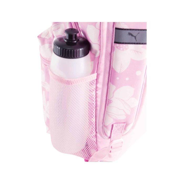 171 57 C | The Puma Backpack Floral AOP Pink is a stylish and vibrant accessory that features a bold all-over floral print in soft pink tones, perfect for adding a touch of personality to your everyday look. It offers a spacious main compartment with a padded laptop sleeve, a front zip pocket for quick-access essentials, and side mesh pockets for water bottles or snacks, ensuring you stay organized on the go. Designed for comfort, this durable backpack also includes adjustable shoulder straps and a padded back panel, providing support and ease throughout your day.