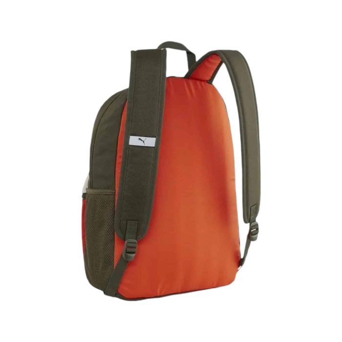 171 59 B | The Puma Backpack Colour Block Olive/Orange combines a bold, eye-catching design with exceptional functionality, making it an ideal choice for everyday use. With a spacious main compartment, a padded laptop sleeve for added protection, and a convenient front zip pocket for smaller essentials, this backpack offers practical organization for your belongings. Its adjustable shoulder straps and padded back panel ensure a comfortable fit, while the durable, high-quality construction guarantees long-lasting use, making it perfect for students, professionals, and active individuals alike.