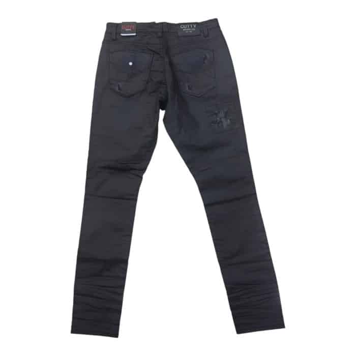 204 64 B | The Cutty Jeans Fabian in Wax Denim Black offer a sophisticated, modern twist on classic denim, featuring a sleek waxed finish that adds a subtle sheen and elevates the bold black color for a refined look. Crafted from a high-quality cotton blend with a slight stretch, these jeans provide both comfort and durability, offering flexibility for everyday wear while maintaining their shape and stylish finish. With a slim fit, mid-rise waist, and classic five-pocket design, the Fabian Wax Denim Black jeans deliver a streamlined, flattering silhouette that easily transitions from casual to dressy occasions, making them a versatile wardrobe essential.