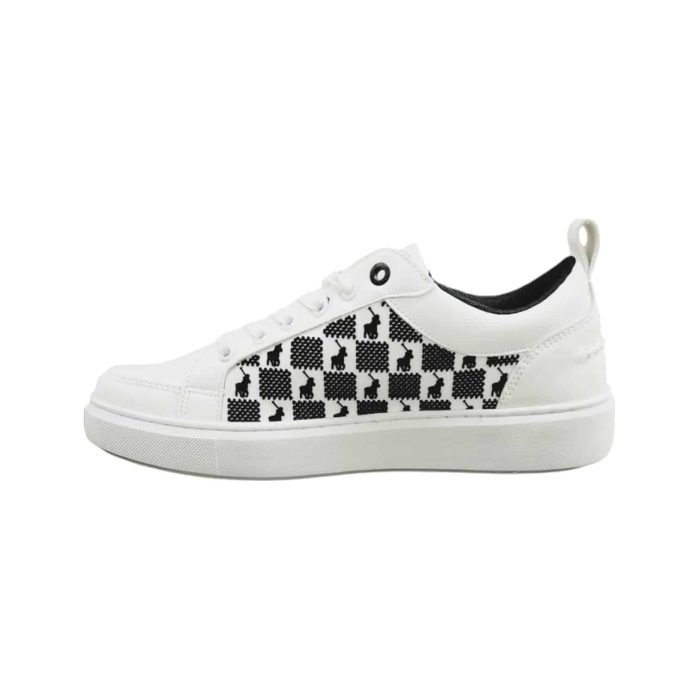 400 4 B | The Polo Block Monogram Sneakers White/Black combine iconic style with modern flair, featuring Polo’s signature monogram in a bold black print against a crisp white backdrop. Crafted for both comfort and durability, these sneakers include a cushioned insole and padded ankle collar, making them ideal for all-day wear while providing reliable support. With a versatile design that effortlessly pairs with casual outfits, these sneakers are perfect for those who appreciate a blend of high-fashion aesthetics and everyday functionality.