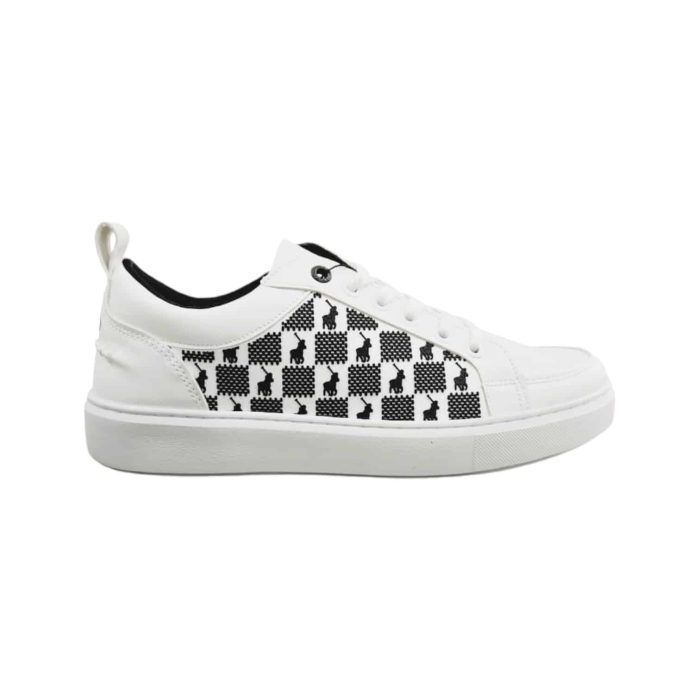 400 4 C | The Polo Block Monogram Sneakers White/Black combine iconic style with modern flair, featuring Polo’s signature monogram in a bold black print against a crisp white backdrop. Crafted for both comfort and durability, these sneakers include a cushioned insole and padded ankle collar, making them ideal for all-day wear while providing reliable support. With a versatile design that effortlessly pairs with casual outfits, these sneakers are perfect for those who appreciate a blend of high-fashion aesthetics and everyday functionality.