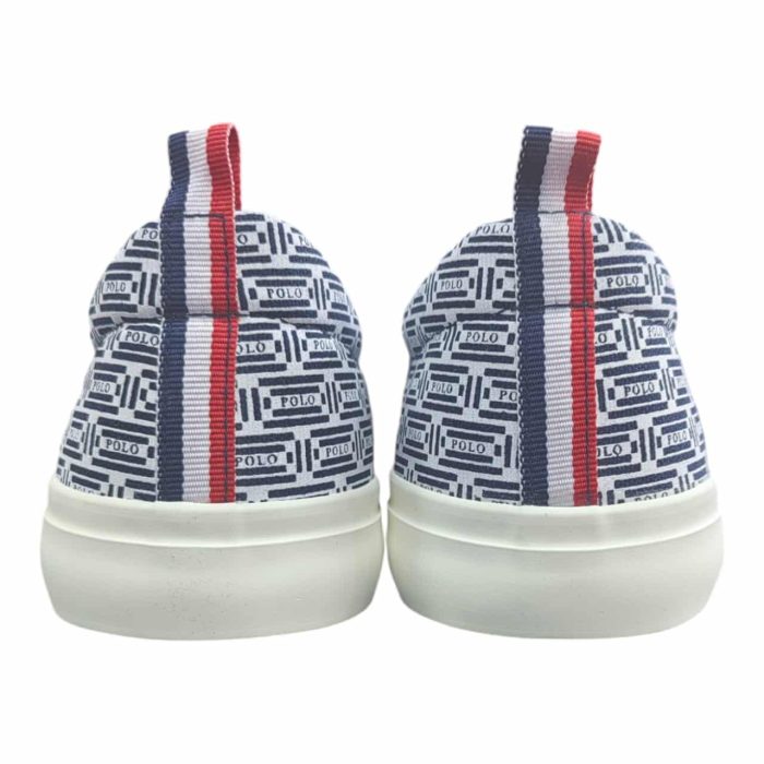 400 5 E | The Polo AOP Crest Slip-On Navy seamlessly blends classic style with modern convenience, featuring an all-over crest pattern that exudes sophistication against a rich navy backdrop. Crafted from high-quality canvas, these slip-ons are not only lightweight and breathable but also designed with a cushioned insole to ensure all-day comfort, making them perfect for casual outings or relaxed gatherings. With their easy slip-on design and durable outsole for reliable traction, the Polo AOP Crest Slip-On Navy is an ideal choice for anyone seeking a versatile and stylish footwear option that effortlessly complements a variety of outfits.