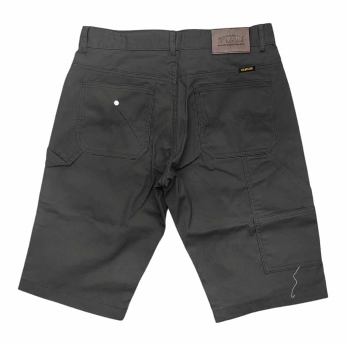 518 1 B rotated | The Samson Shorts Buxley Painter Olive combine rugged style with practical design, featuring durable cotton twill fabric and a versatile olive color that suits any casual setting. With multiple pockets, including a painter’s loop and extra tool compartments, these shorts offer ample storage for essentials, making them perfect for active days or DIY projects. The relaxed fit and mid-rise waistband provide all-day comfort and ease of movement, making these shorts a functional and stylish choice for both work and leisure.