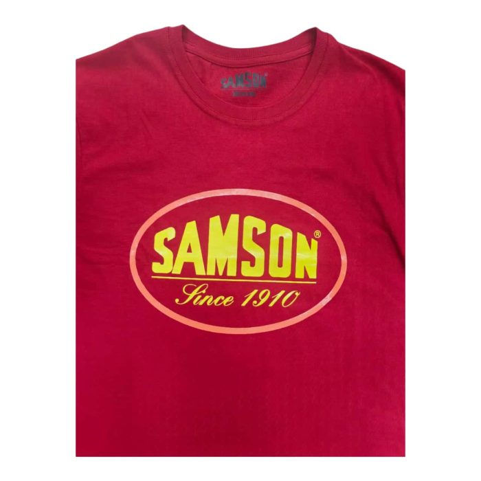 662 5 C | The Samson T-Shirt Oval Logo Red combines bold style and everyday comfort, crafted from premium 100% cotton for a soft and breathable feel that lasts throughout the day. Featuring a classic crew neckline and short sleeves, this t-shirt is designed with a relaxed, comfortable fit that pairs effortlessly with jeans, shorts, or joggers, making it versatile for any occasion. The striking red color, complemented by the iconic Samson oval logo on the chest, adds a touch of personality and brand pride, ensuring this t-shirt stands out in your casual wardrobe.