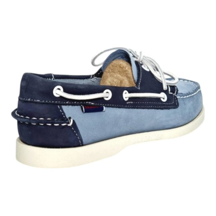 82 8 C | The Sebago Docksides Portland Archive in Light Blue/Blue combines classic nautical design with a fresh, modern color palette, making it both stylish and versatile. Crafted from premium full-grain leather in light and navy blue tones, these boat shoes feature a hand-sewn moc-toe construction and a slip-resistant, non-marking rubber sole for reliable traction on wet and dry surfaces. With rawhide laces and a soft leather lining for all-day comfort, the Docksides Portland Archive is perfect for both seaside adventures and casual outings.